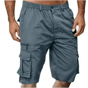 BXINGOHAI Men's Cargo Shorts Moisture Wicking Work Shorts Solid Elastic Waist Workout Shorts Outdoor Joggers Shorts With Button Zipper 6 Pocket Today Deals Blue,XXL